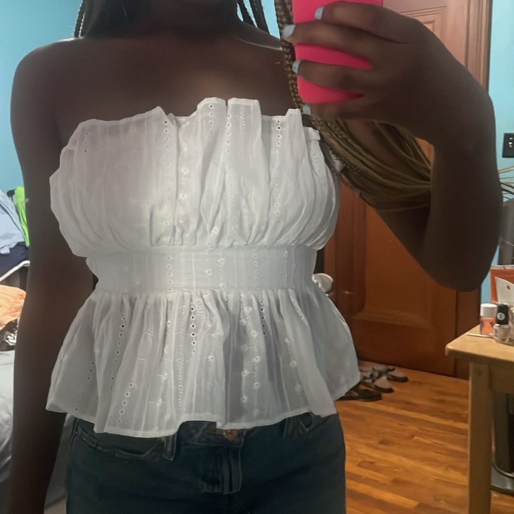 White Strapless Peplum Top